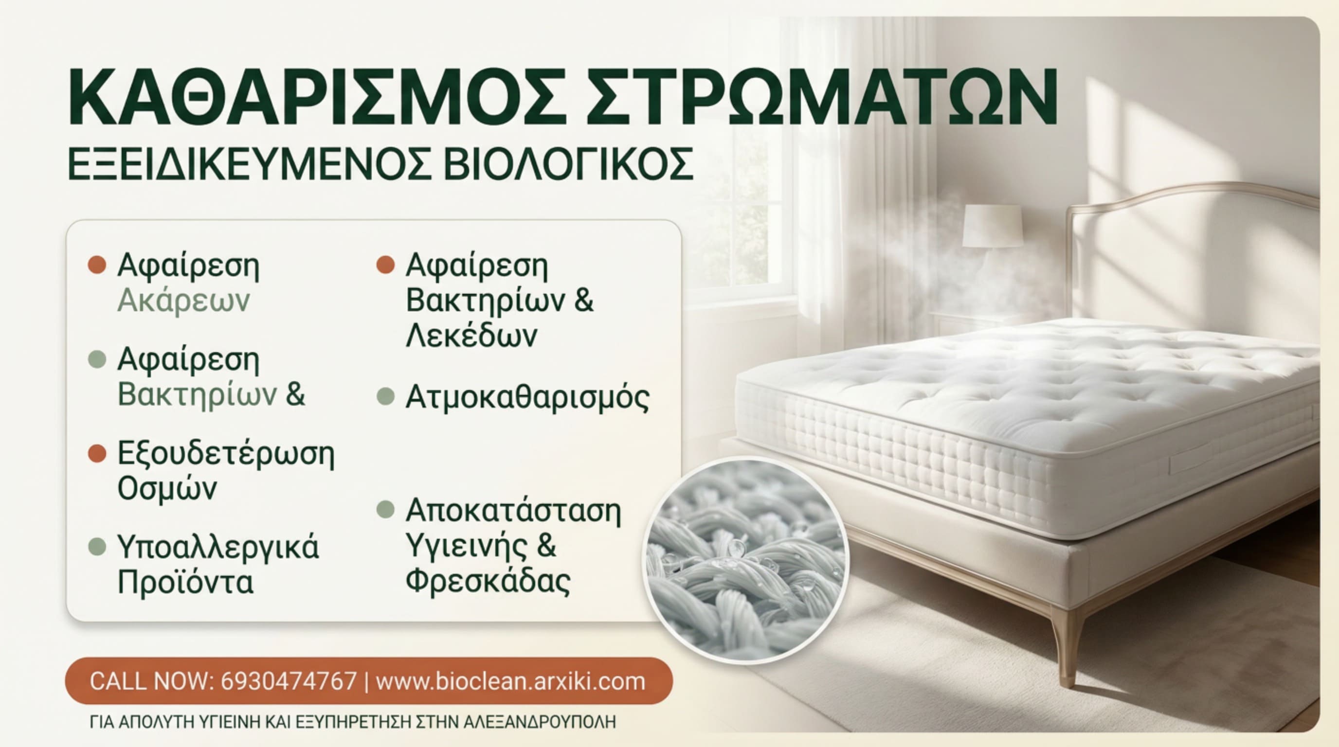 Καθαρισμός στρωμάτων με αφαίρεση ακάρεων και βακτηρίων